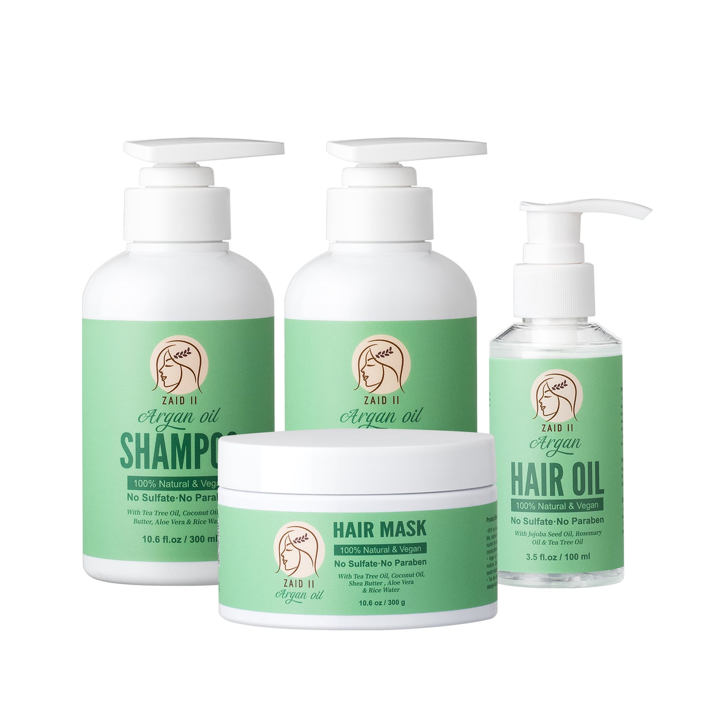 100% Natural- 4 Steps of Argan Oil Hair Care Set for a healthier hair.