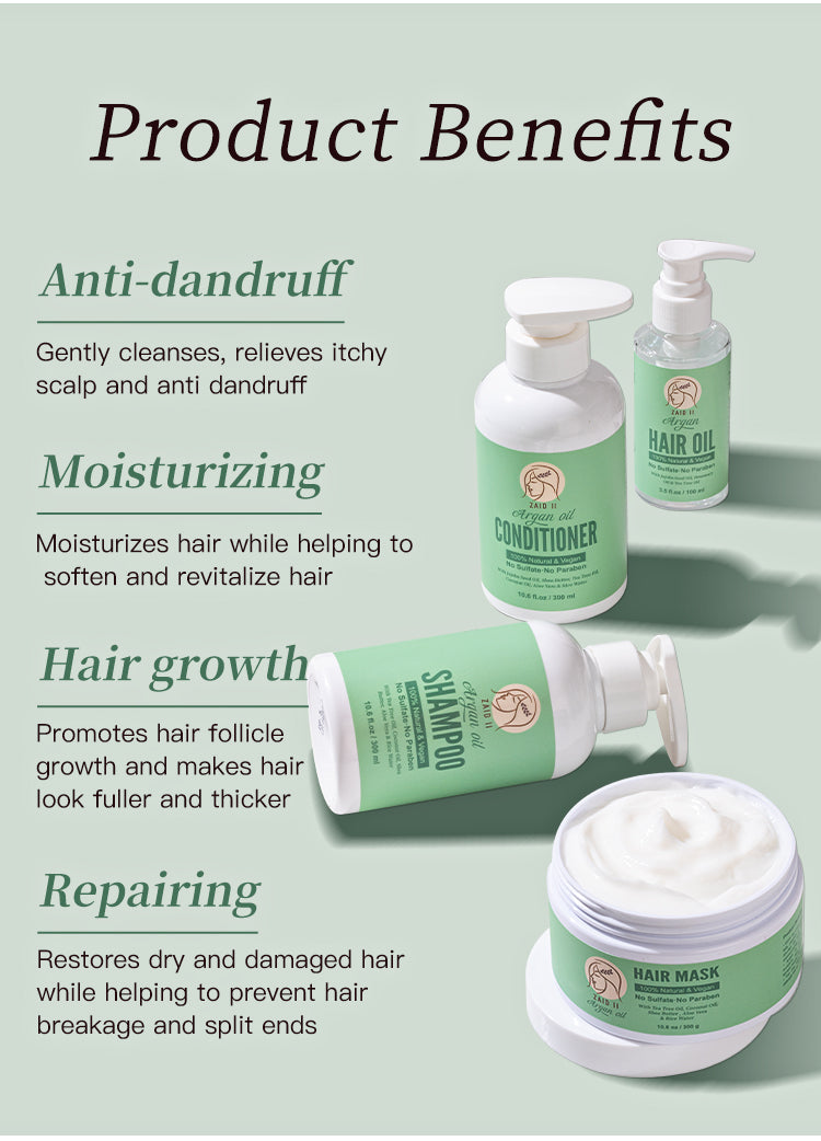 100% Natural- 4 Steps of Argan Oil Hair Care Set for a healthier hair.