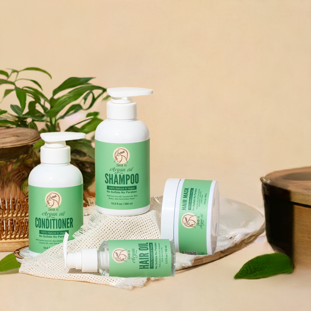 100% Natural- 4 Steps of Argan Oil Hair Care Set for a healthier hair.